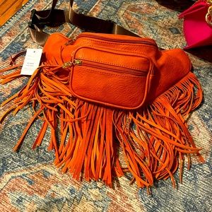 Burnt orange fringe fanny pack